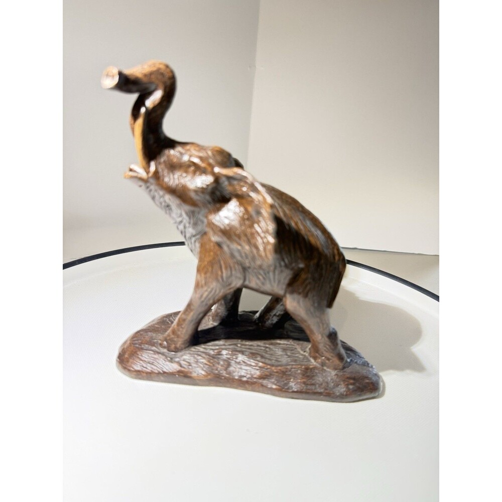 VTG. Trumpeting elephant. Signed J. Hall-Circ 1980'S Pecan and Walnut Shell